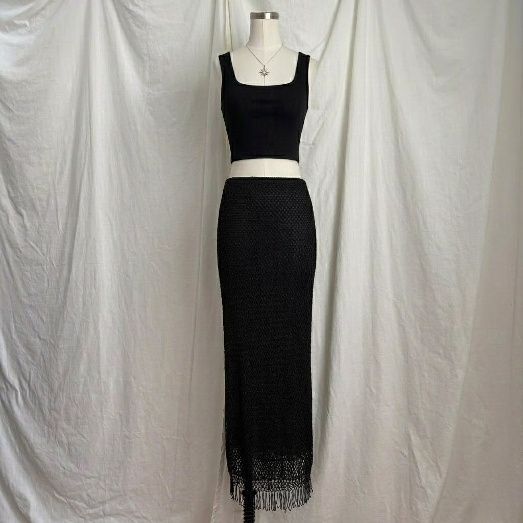 Laundry By Shelli Segal Beaded Crochet Maxi Skirt S